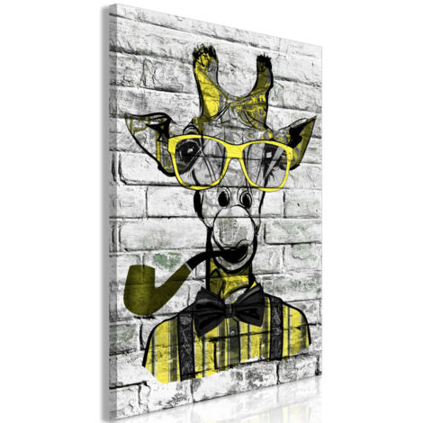 Tableau Imprimé "Giraffe with Pipe Yellow" 60 x 90 cm