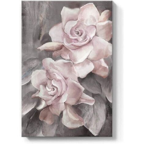 Tableau imprimé rose - Fleurs roses - Gris - Art mural - Décoration moderne - Pour salle à manger, salon, maison - 16x20inch- 1 pièce