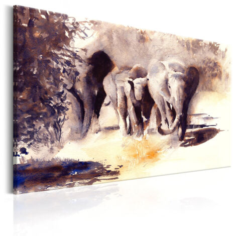 Tableau Imprimé "Watercolour Elephants" 60 x 90 cm