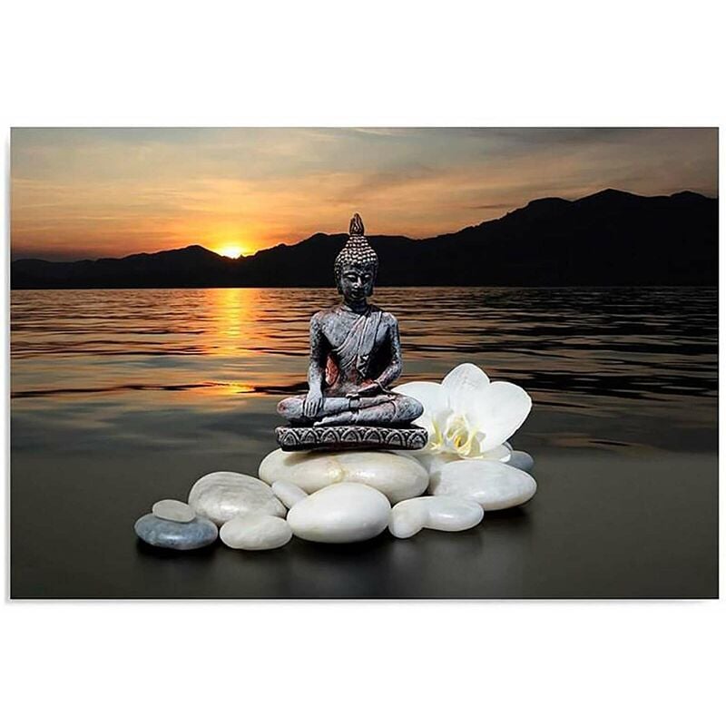 Feeby - Tableau l'eau bouddha - 70 x 50 cm - Orange