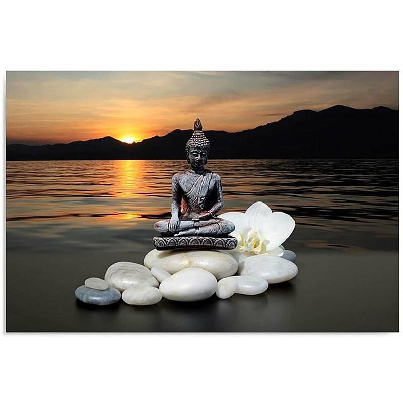 Feeby - Tableau l'eau bouddha - 80 x 60 cm - Orange
