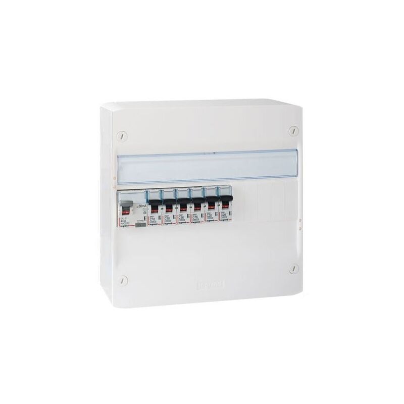 Tableau électrique pré-équipé auto 1 rangée 1ID 40A 6 disjoncteurs assemblé par 123ELEC avec composants Legrand