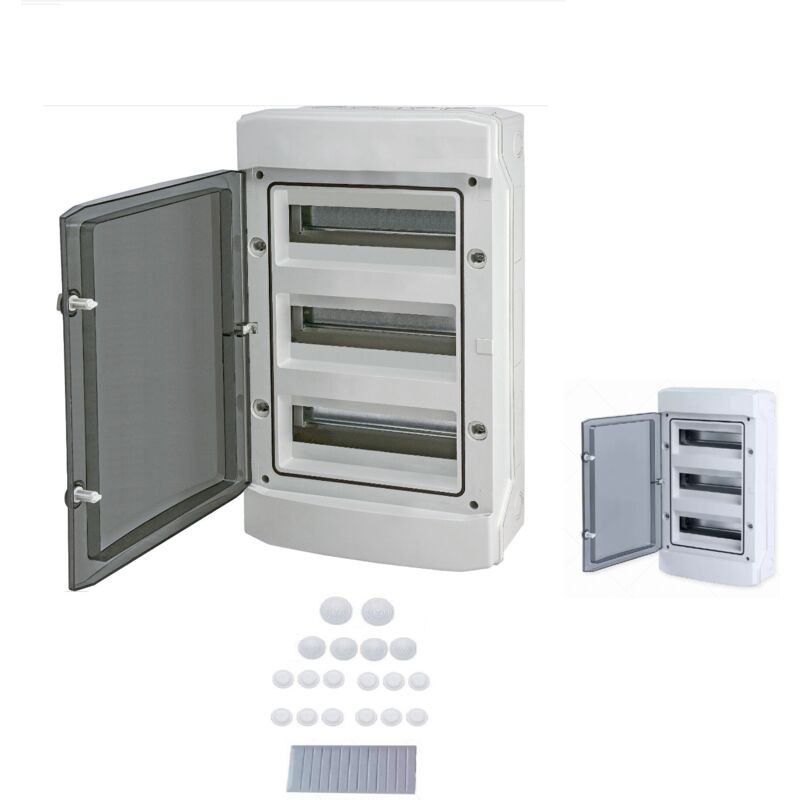 Tableau électrique étanche 3 rangées de 12 modules apparent IP65 + borniers et 18 entrées câble