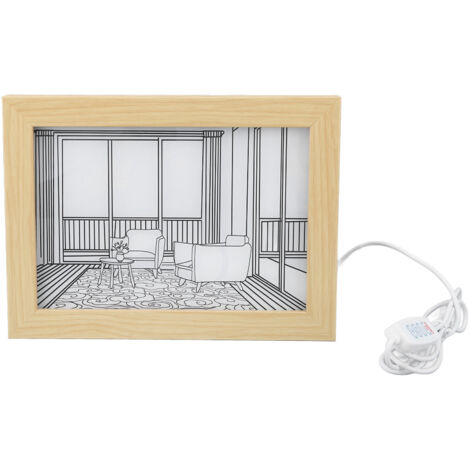 Tableau Lumineux LED Décoratif Cadre Bois Acrylique 3 Modes Lumière Blanc Chaud Neutre Taille 12.6x9.1 In