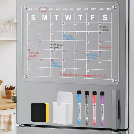 Tableau Magnétique Calendrier Effaçable Acrylic 40x30cm Blanc Magnétique Frigo Ultra-Forte 980g