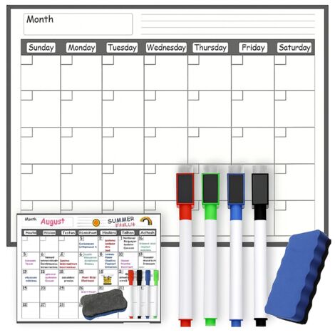 Tableau magnétique, calendrier mensuel pour réfrigérateur + marqueurs