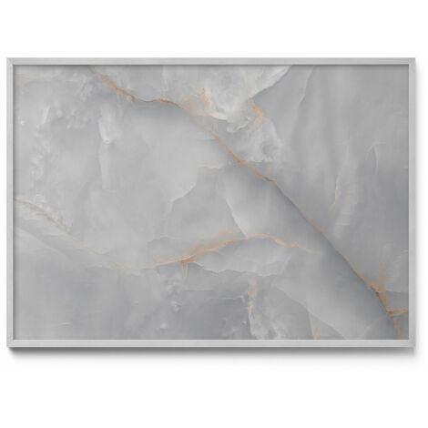 Tableau Magnétique décoratif en Métal – idéal pour Aimants - Marbre décoratif élégant - Minimaliste - Cadre Argenté - 100x70 cm - Panneau Magnétique