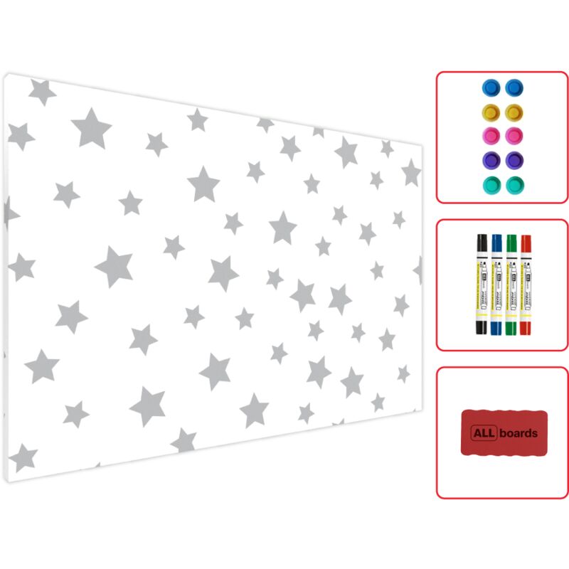 Tableau Magnétique en Métal Motif Étoiles grises 60x40cm, MetalBoards pour tout type d'Aimants