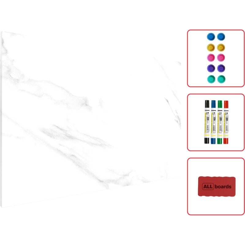 Tableau Magnétique en Métal Motif Marbre Blanc 60x40cm, MetalBoards pour tout type d'Aimants
