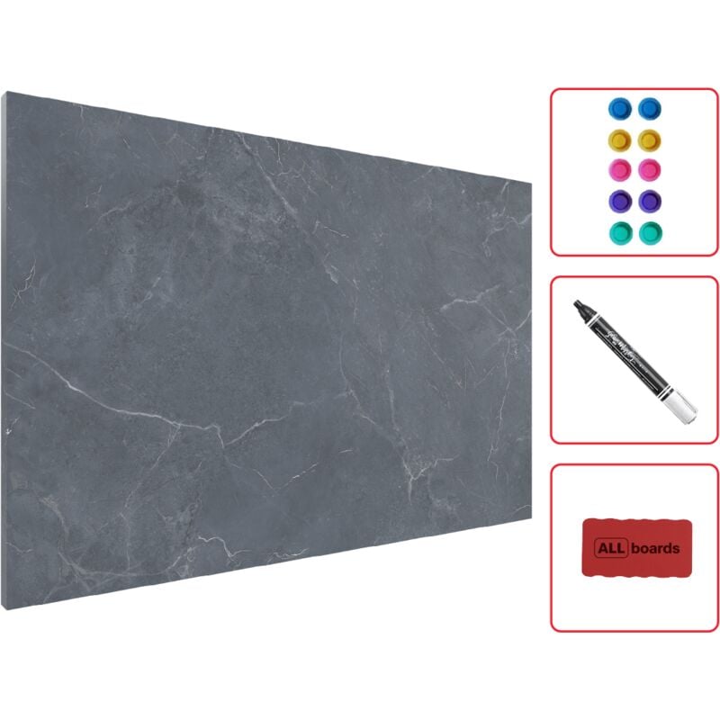 Tableau Magnétique en Métal Motif Marbre Gris 60x40cm, MetalBoards pour tout type d'Aimants