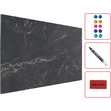 Tableau Magnétique en Métal Motif Marbre Noir 90x60cm, MetalBoards pour tout type d'Aimants