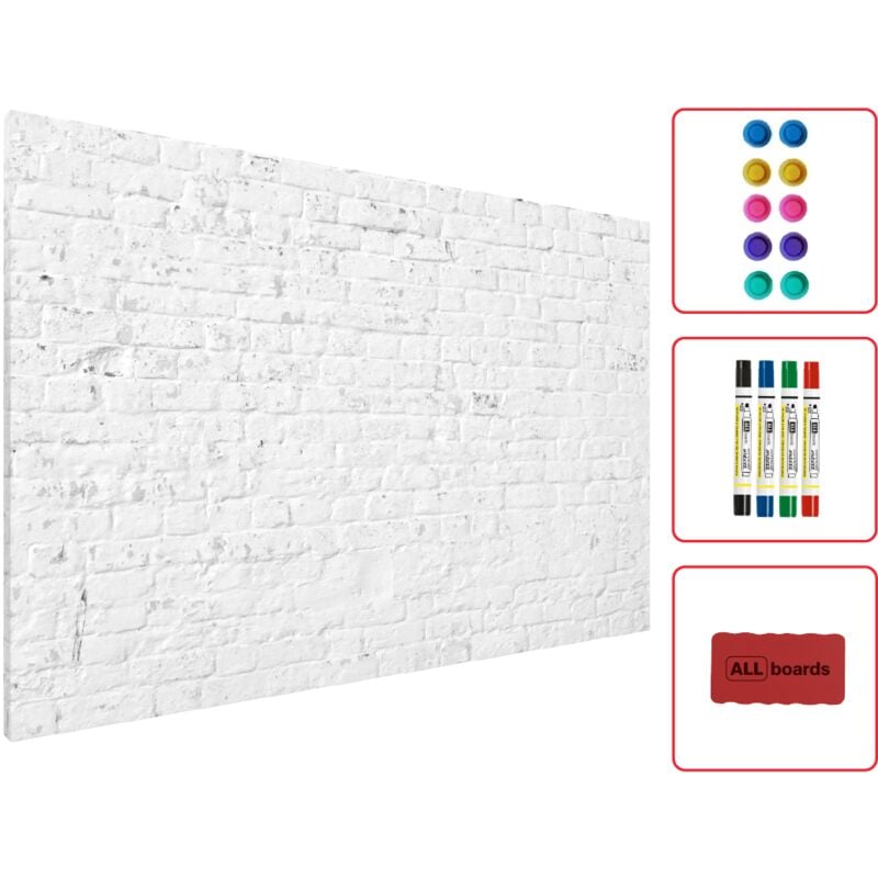 Tableau Magnétique en Métal Motif Mur en Brique Blanche 90x60cm, MetalBoards pour tout type d'Aimant