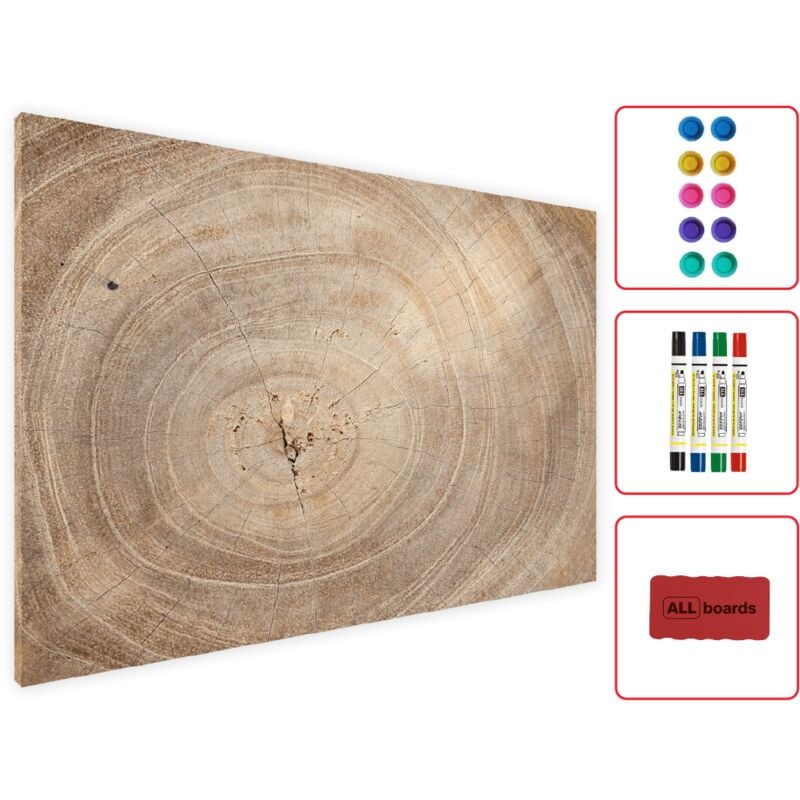 Tableau Magnétique en Métal Motif Tronc Cernes de Bois 60x40cm, MetalBoards pour tout type d'Aimants