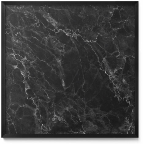 Tableau Magnétique en Métal pour Aimants - Motif Marbre noir élégant - Minimaliste - Cadre Noir - 50x50 cm - Tableau Métallique Aimanté