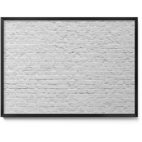 Tableau Magnétique en Métal pour Aimants - Motif Mur en briques clair - Minimaliste - Cadre Noir - 70x50 cm - Tableau Métallique Aimanté