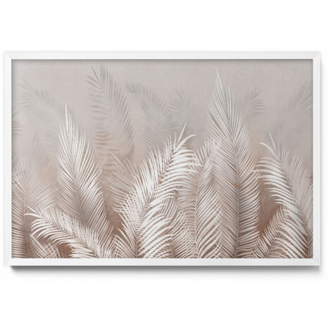 Tableau Magnétique en Métal Tableau pour Magnet - Motif Feuilles bohèmes naturelles - Minimaliste - Cadre Blanc - 60x40 cm - Plaque Magnétique