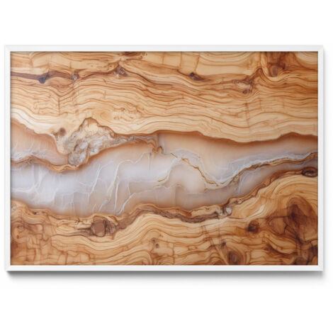 Tableau Magnétique en Métal Tableau pour Magnet - Motif Structure en bois avec résine - Minimaliste - Cadre Blanc - 100x70 cm - Plaque Magnétique
