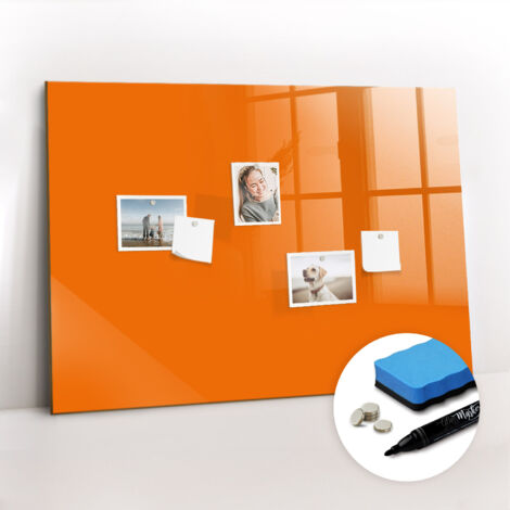 Tableau magnétique, panneau d’affichage, pense-bête, impression sur Verre – 100 cm x 70 cm - Orange