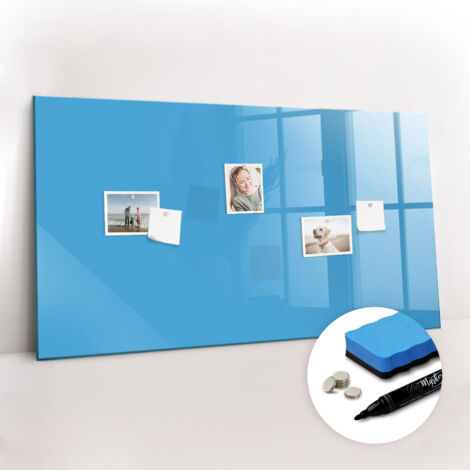 Tableau magnétique, panneau d’affichage, pense-bête, impression sur Verre – 120 cm x 60 cm - Bleu