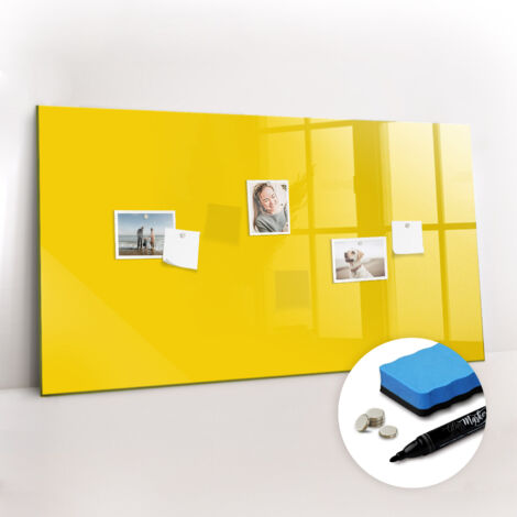 Tableau magnétique, panneau d’affichage, pense-bête, impression sur Verre – 120 cm x 60 cm - Jaune