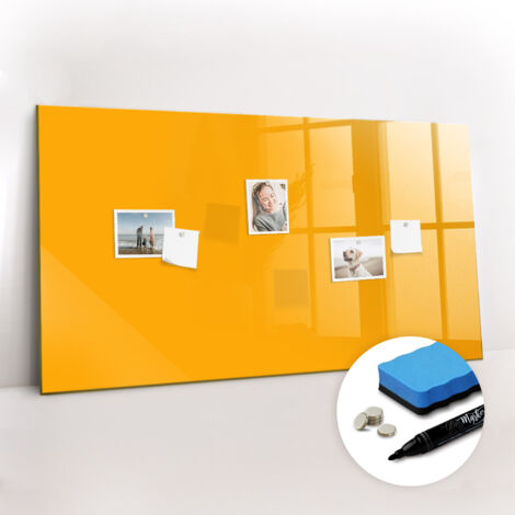 Tableau magnétique, panneau d’affichage, pense-bête, impression sur Verre – 120 cm x 60 cm - Jaune foncé