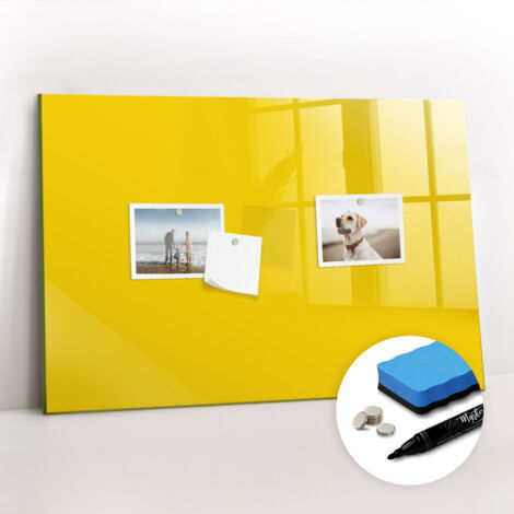 Tableau magnétique, panneau d’affichage, pense-bête, impression sur Verre – 60 cm x 40 cm - Jaune