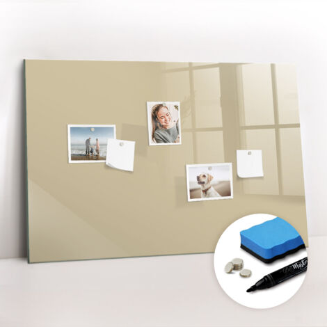 Tableau magnétique, panneau d’affichage, pense-bête, impression sur Verre – 90 cm x 60 cm - Beige