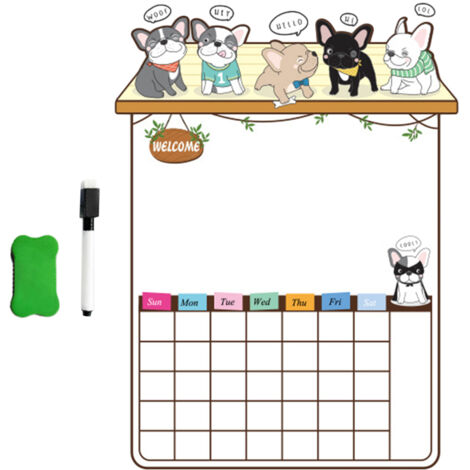 Tableau Magnétique pour Frigo en PVC Souple - Forme Mignonne de Chien avec Stylo et Effaceur - Forte Adhésion Aimantée (39,5x42,6cm)