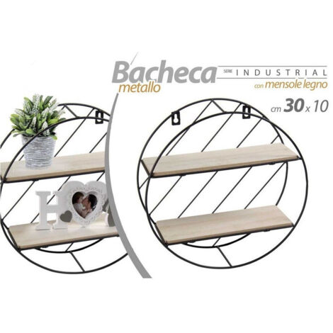 Tableau Métallique Rond Porte-objet Mural étagères En Bois 30x10cm Noir 832154
