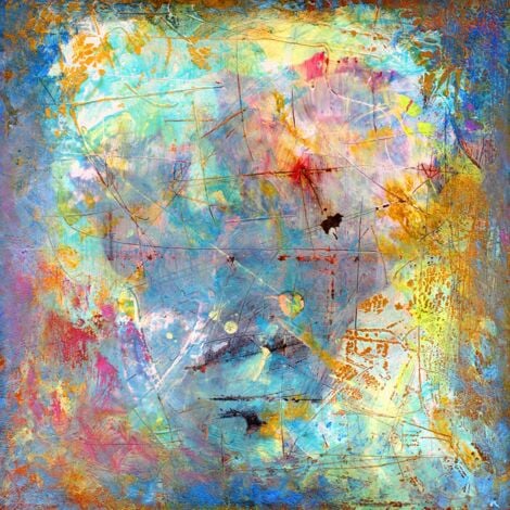 Tableau moderne bleu visage en profondeur, 50x50cm