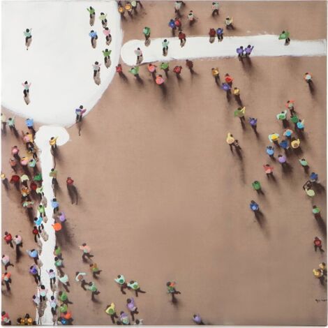 Tableau mural abstrait foule multicolore sur toile - marron sable et blanc multicolore
