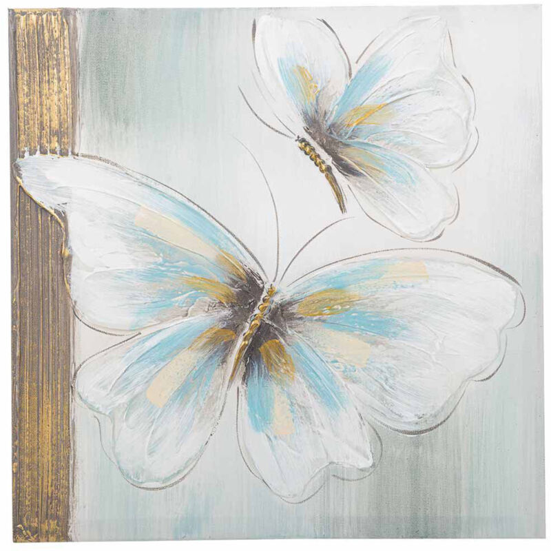 Pegane - Tableau mural, décoration murale avec relief blanc , peinture à la main multicolore - Longueur 40 x Profondeur 2,5 x Hauteur 40 cm