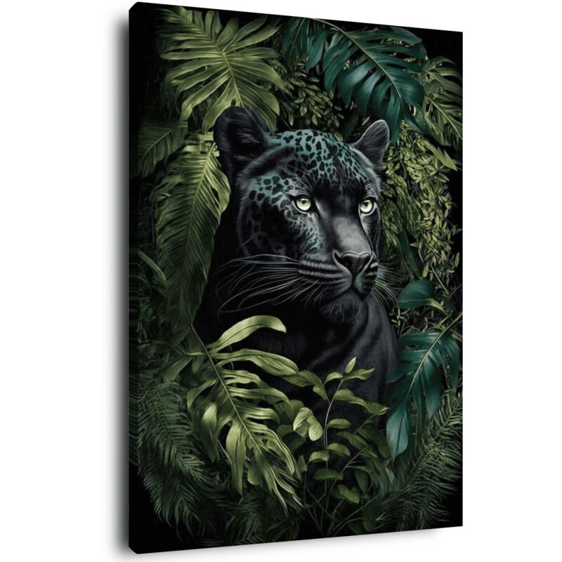 Ceanothe - Tableau sur toile panthère noire 45x65 cm - Impression sur Toile Murale Décorative - Image imprimée en hd sur Toile - Toile sur Châssis en