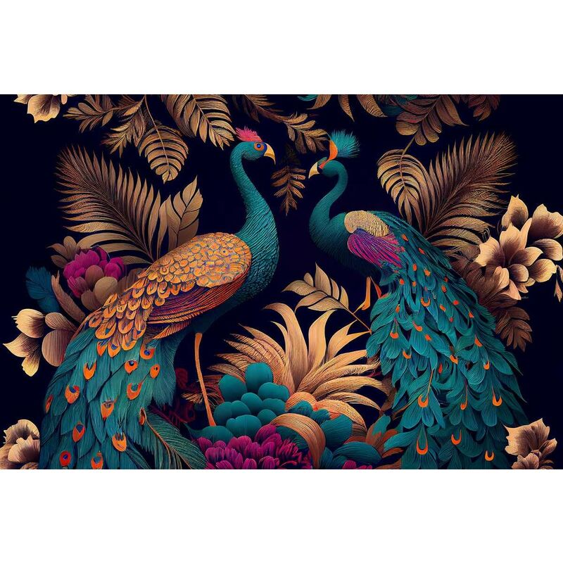 Ceanothe - Tableau sur toile paons orientaux 65x97 cm - Impression sur Toile Murale Décorative - Image imprimée en hd sur Toile - Toile sur Châssis