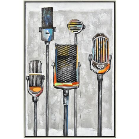 Tableau musique micros vintage cadre argent 90x60