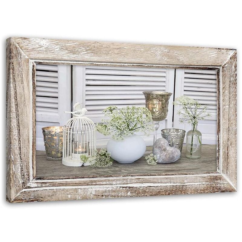 Image sur toile, Nature morte dans un cadre rustique en bois - 60x40