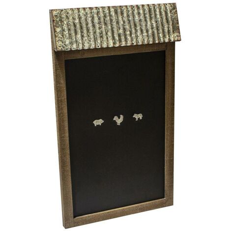 Tableau noir rectangulaire en bois avec toit et 3 aimants animaux cm45x78x7,5