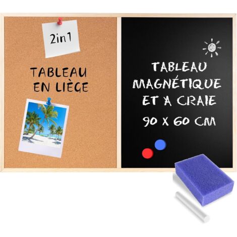 Tableau Panneau Liège + Tableau Craie et Magnétique 90 x 60 cm