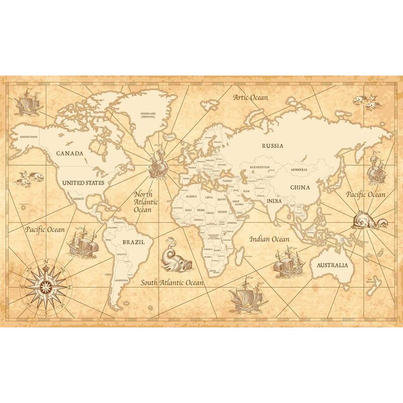 Hxadeco - Tableau Parchemin et mappemonde - 80x50cm - made in France