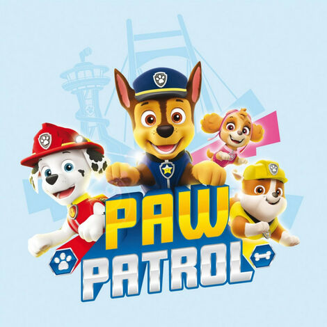 Tableau Pat'Patrouille bleu ciel - Slogan Paw Patrol 4 personnages - 35 cm x 35 cm