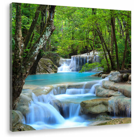 Tableau paysage cascade d'eau turquoise - 50x50 cm
