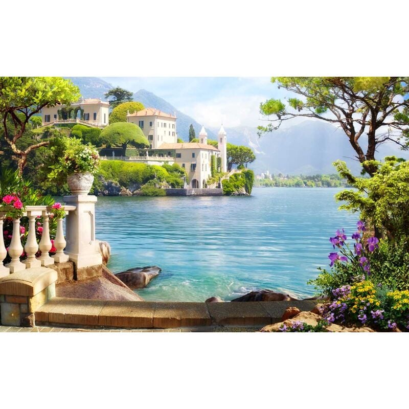 Hxadeco - Tableau paysage illustré au lac de côme - 80x50 cm