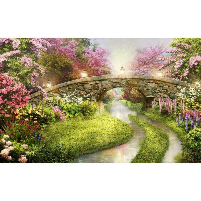 Hxadeco - Tableau paysage illustré pont de pierre - 80x50 cm