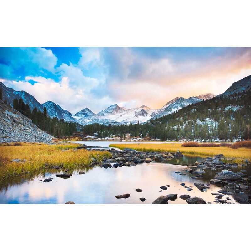 Hxadeco - Tableau paysage lac et montagne sous la neige - 80x50 cm
