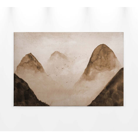 Tableau paysage montagne effet aquarelle | Tableau sur toile paysage marron & beige | Tableau pour chambre adulte & couloir - 0,9 x 0,6 m