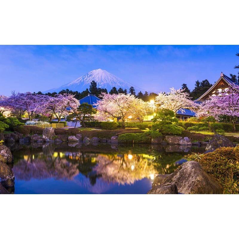 Hxadeco - Tableau paysage mt fuji et temples au printemps - 80x50 cm