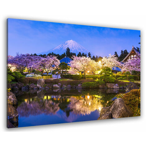 Tableau paysage mt fuji et temples au printemps - 80x50 cm