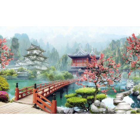 Tableau paysage temple bouddhiste 80x50 cm – Impression UVgel sans substances nocives – Finition toile intissé mat premium – Hxadeco