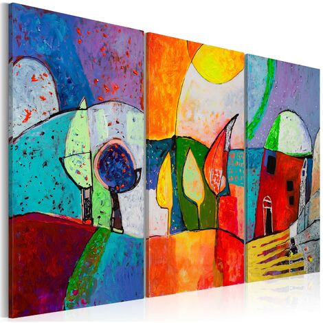 Tableau peint à la main Paysage multicolore - Taille L 120 x H 80 cm