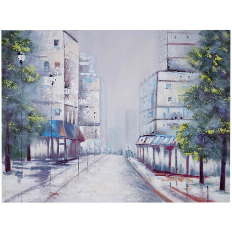 Tableau peinture à huile, ville, peint à la main à 100%, toile de décoration murale XL - 120x90cm